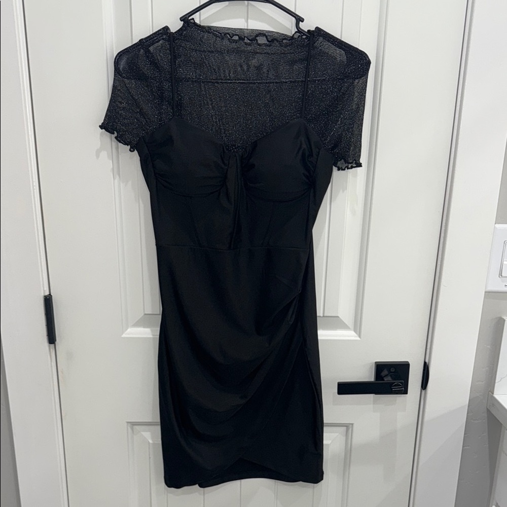 Elegant Black Dress with Sheer Overlay